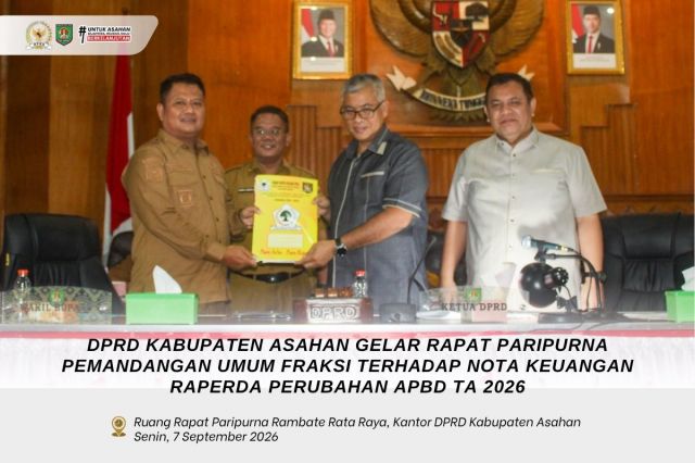 DPRD KABUPATEN ASAHAN GELAR RAPAT PARIPURNA PEMANDANGAN UMUM FRAKSI TERHADAP NOTA KEUANGAN RAPERDA PERUBAHAN APBD TA 2026